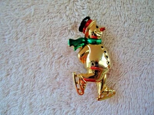 Spilla/spilla pupazzo di neve pattinaggio tono oro vintage " BELLISSIMO OGGETTO DA COLLEZIONE " - Foto 1 di 5