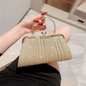 Chain Bowknot Evening Bag Gold Sequin Banquet Clutch for Wedding Party - Picture 1 of 11