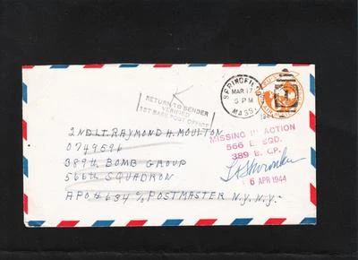 WWII Auxiliary 1st Base PO MIA Officer Signed 389th Bomber Group APO 634 PSE z80 - Image 1 of 3