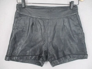 Sandro Shorts Womens 38 Black Lamb Leather Zip Pockets Roll Rolled Hem - Picture 1 of 18