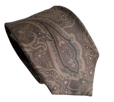 全新 LUCIANO BARBERA 棕色 PAISLEY 印花 100% 真丝经典男式领带 — 第 1/4 张图片