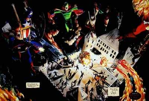 Poster MARVELS 1 Pages 44-45 Avengers Attack Alex Ross-Marvel Comics Print 11x16 - Picture 1 of 1