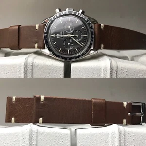 20 mm Genuine Dark Brown Leather watch Strap white stitch vintage watch style - Imagen 1 de 3