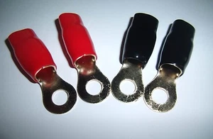 (4) Car Audio Power/Ground Wire Ring Terminals Gold 1/0 Gauge 3/8" Connectors - Picture 1 of 2