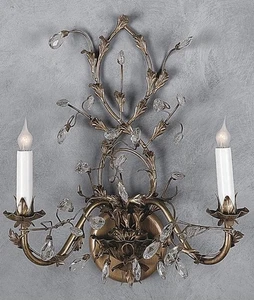 Bradburn Gallery verzierte Wandleuchter Paar Kristall Blatt Schmiedeeisen Kerzenlicht - Bild 1 von 15