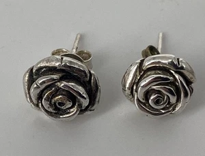 Vintage 9,25 Sterling Silber große Puffy Rose Ohrringe Peirced 3gr - Bild 1 von 4