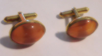 Juego de gemelos de oro amarillo de 14k con cabajones ámbar que pesan 9,57 gramos Foto 1 de 4