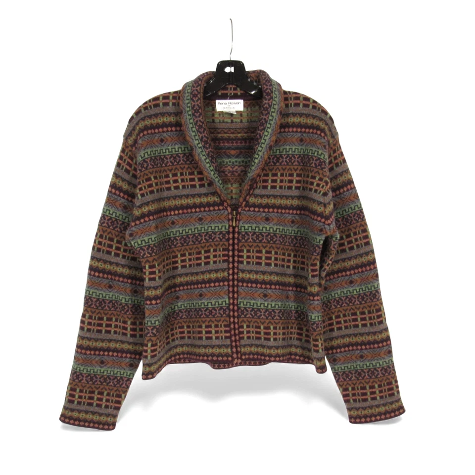 CÁRDIGAN SUÉTER DE COLECCIÓN RENA ROWAN Para SAVILLE Marrón/Multi MEZCLA LANA DE CORDERO Cremallera Talla L Foto 1 de 4