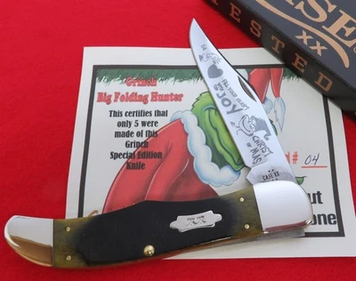 Cuchillo de cazador plegable grande Case XX Grinch NUEVO 5 hecho en serie #04 sin usar, en caja y certificado de autenticidad sin precio base Foto 1 de 4