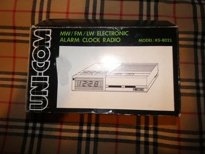 Uni-Com MW/FM/LW Electronic Alarm Clock Radio Model KS-802L Boxed Vintage Retro - Image 1 of 4