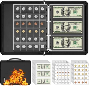 Carpeta de monedas para coleccionistas con asa, ignífuga 400 bolsillos colección de monedas Al - Imagen 1 de 12