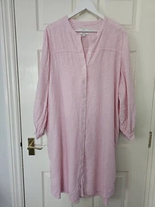M&S Linen Rich Dress Shirt Pink White Stripe Size Large Pockets NO BELT - Picture 1 of 15