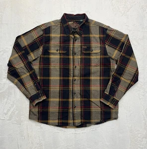 Orvis Jacket Mens XL Black Tan Plaid Flannel Shirt Jacket Shacket Hand Pockets - Picture 1 of 17