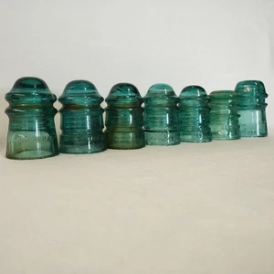 Lot of 7, Green Blue Hemingray No 9 No 10 No 12 No 16, Glass Insulators - Picture 1 of 21