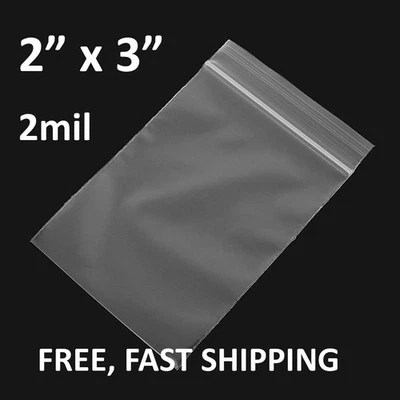 2mil Reclosable Zipper Poly Bags Small 2" x 3" Resealable Zipper 1500 COUNT - Image 1 of 2