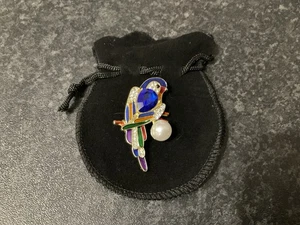 Bunte Emaille Kristall und Kunstperlen Papagei Vogel Brosche 4,5 cm, Geschenk - Bild 1 von 4