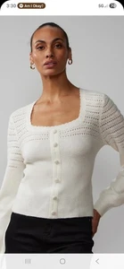 NWT New York & Company Ivory Pointelle Sweater Buttons Women's Size XL  - Picture 1 of 16