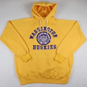 Vintage 80er University Washington Huskies Hoodie Herren Large Gold Raglan Hergestellt in den USA - Bild 1 von 11