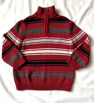 Boys Red Black Gray Striped Cotton Quarter-Zip Pullover Size 5 Greendog - Image 1 of 4