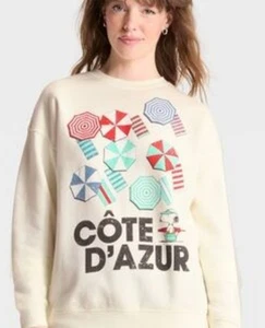 New Peanuts Beach Snoopy Cote d'Azur Graphic Sweatshirt Pullover White XL - Picture 1 of 7