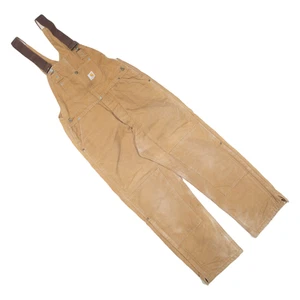 CARHARTT Double-knee Quilted Workwear Boys Overalls Brown Denim XL W33 L28 - Picture 1 of 6