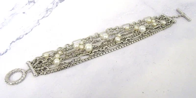 David Yurman Venetian Quatrefoil Sterling Silver Pearl Multi-Strand Bracelet 6.5 - Image 1 of 4