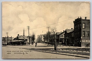 Pennsylvania Railroad Station & Wood Street Wilkinsburg PA Train Depot c1910 PC - Picture 1 of 2