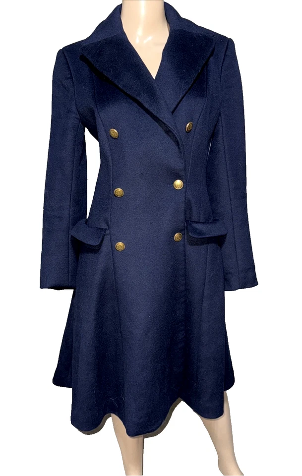 Abrigo Issa London Doble Pecho Militar Línea A Azul Marino Dorado Botón EE. UU. 4 UK 8 Foto 1 de 4