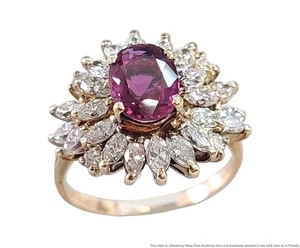 Hochwertiger 1,65 kt natürlicher Rubin 1,55 kt Diamant 14 kt Gold Vintage Cocktail Ring Größe 6 - Bild 1 von 10