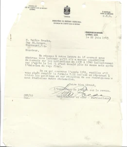 1943 CORRESPONDANCE DU MINISTÈRE DU REVENU NATIONAL OTTAWA SIGNÉ PAR LE VÉRIFICA - Picture 1 of 1