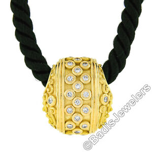 Denise Roberge 18k Gold 2.10ct Bezel Diamond Slide Pendant & 28" Black Silk Cord