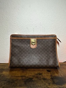 Vintage CELINE Clutch Bag PVC Leather Macadam Brown Auth from JAPAN - Picture 1 of 11