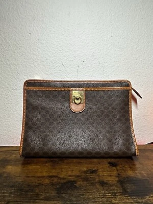 Bolso Clutch Vintage CELINE Cuero PVC Macadam Marrón Auténtico de JAPÓN Foto 1 de 4