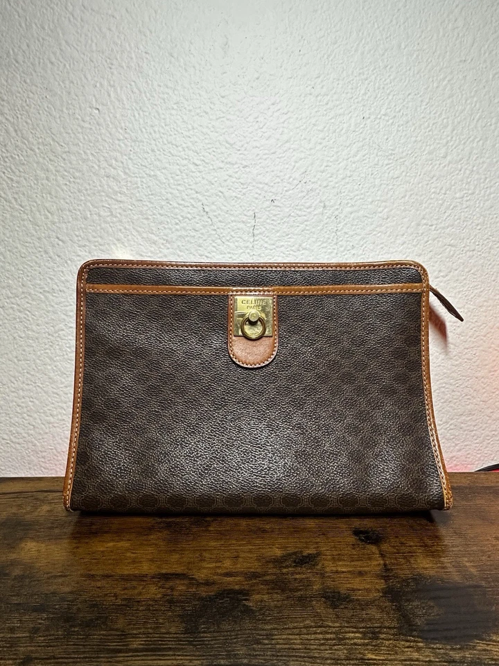 Винтажная сумка-клатч CELINE ПВХ кожа Macadam коричневая подлинная из Японии - Изображение 1 из 4