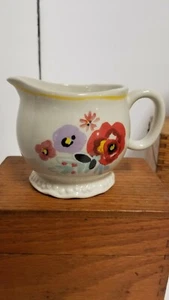 PIONEER WOMAN FLEA MARKET CREAMER  RETIRED FLORAL AQUA RED NEW EMBOSSED FOOTED - Picture 1 of 4
