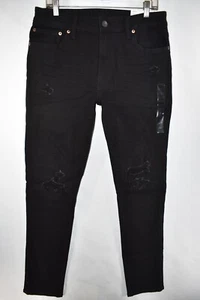 New American Eagle Patched Slim AirFlex + Distressed Black Jeans Mens Size 33x34 - Picture 1 of 11