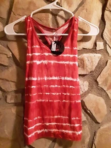 Poof! Girl Tank Top Size Large Red White "Y" Scrunchy Back Stretch Soft #K47 - Picture 1 of 2