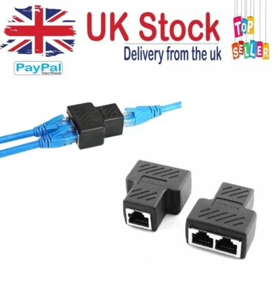 RJ45 Adattatore Splitter Lan Rete Ethernet Cavo 1-2 Vie Doppio Connettore - Immagine 1 di 4