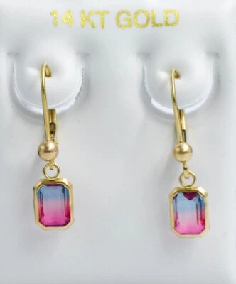 PENDIENTES COLGANTES DE TURMALINA DE 2,24 quilates creados en laboratorio oro macizo de 14K - Hechos en EE. UU. Foto 1 de 4