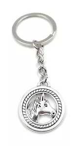 Schlüsselanhänger Pferd Reiten Kreis Silber Metall Anhänger Charm - Bild 1 von 5