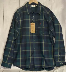 Fjallraven Fjallglim Work Shirt Men XL Arctic Green Navy Plaid Flannel $100 NWT - Picture 1 of 9