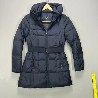 ZARA Women Small Dark Gray/Black Down Puffer Coat Jacket Belted Zip High Neck - Image 1 of 4