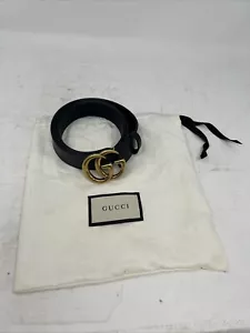 Authentic Gold GUCCI Double G Belt Leather 41” 414516 Black With Org Bag - Picture 1 of 6