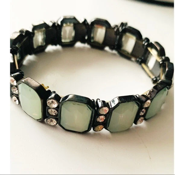 Vivi Cookie Lee Joyería Verde Estrás Pulsera Elástica MOney Lujo Art Deco Foto 1 de 4