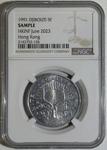 Djibouti 1991 5 Francs Hong Kong 2023 International Numismatic Fair NGC Sample - Picture 1 of 2