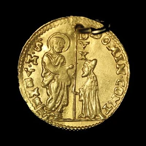 ND(1659-74) Italy States Venice Gold Zecchino-Holed-Domin Cont- Free Shipping US - Picture 1 of 3