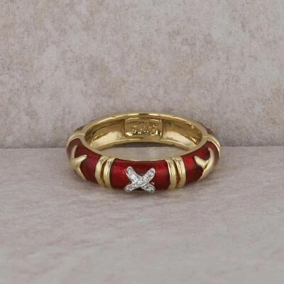 Banda de eternidad de oro amarillo de 18k Hidalgo X diamante y oro esmalte rojo Foto 1 de 4