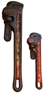 2 VINTAGE HEAVY DUTY RIDGID TOOL COMPANY PIPE WRENCH MADE IN ELYRIA, OH 8” & 14” - Picture 1 of 19