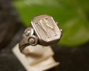 Top 800 Silber Ring Siegelring Buchsraben Initialen WH HW Jugendstil Art Deco - Bild 1 von 12
