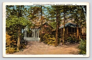 Burlington Vermont Allenwood Inn Entrance c1930 VTG White Border Postcard - Picture 1 of 4